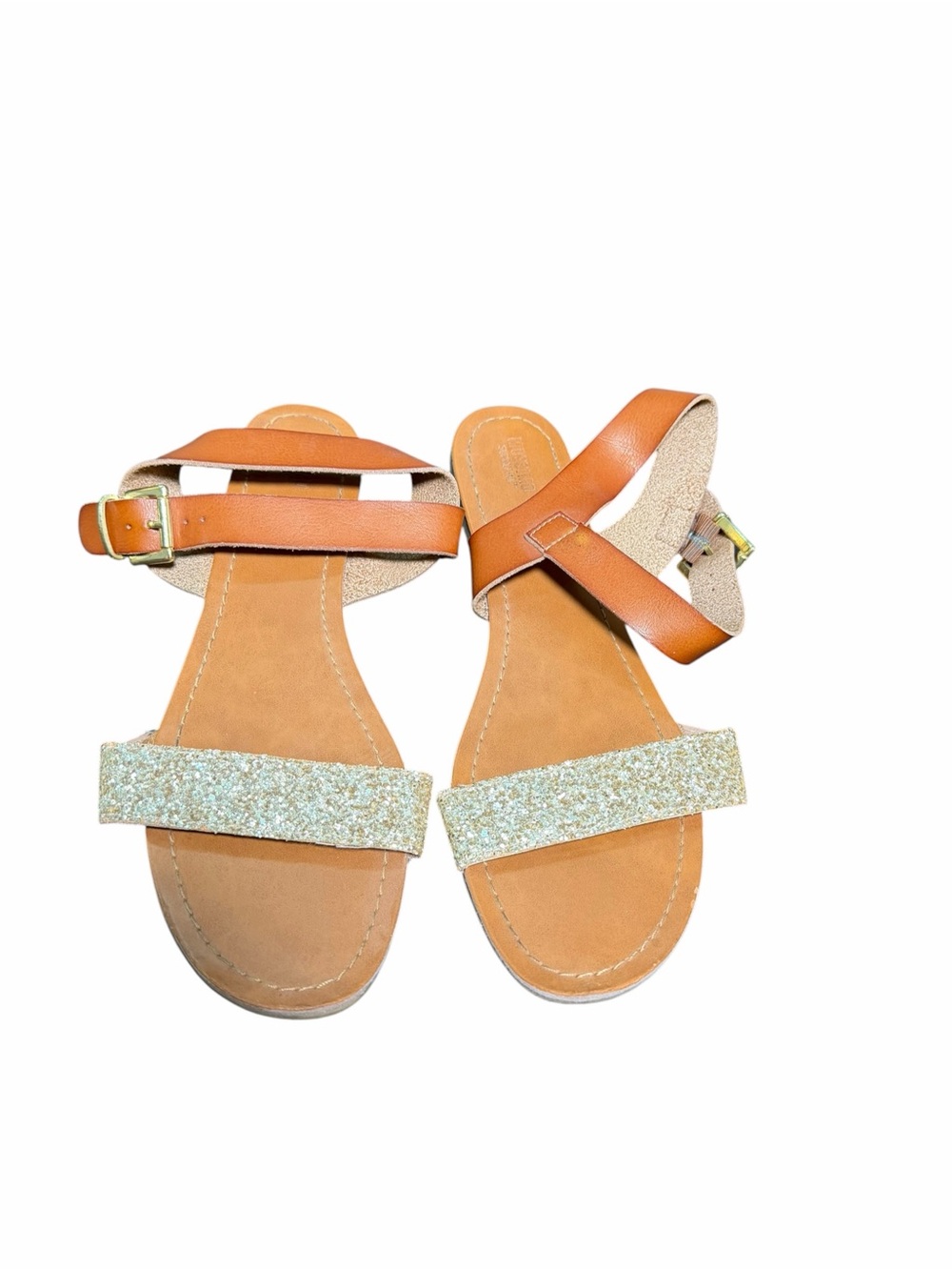 Mossimo Supply Co Gold Glitter Brown Ankle Strap Sandals Size 11 - Picture 3 of 8